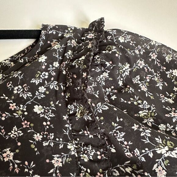 GAP Women’s L Semi Sheer Chiffon Ruffle Long Sleeve Floral Blouse Top 3/4 Sleeve - Picture 5 of 10
